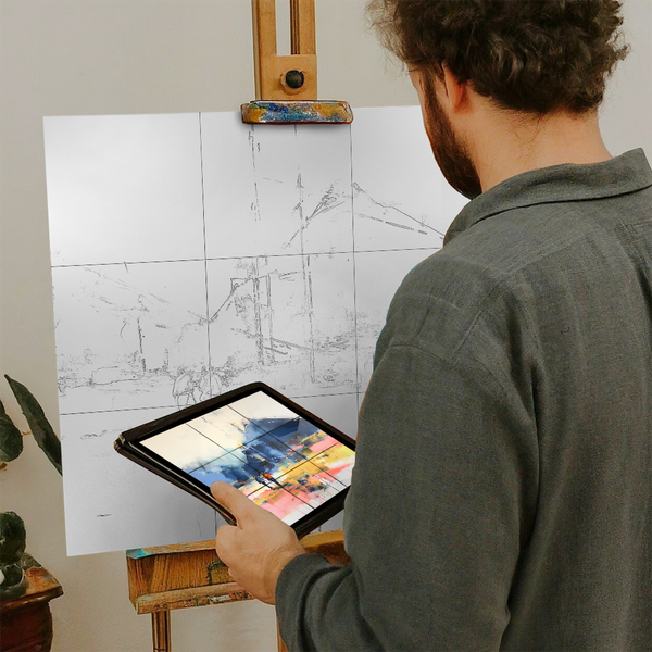 Artist with iPad and Easel