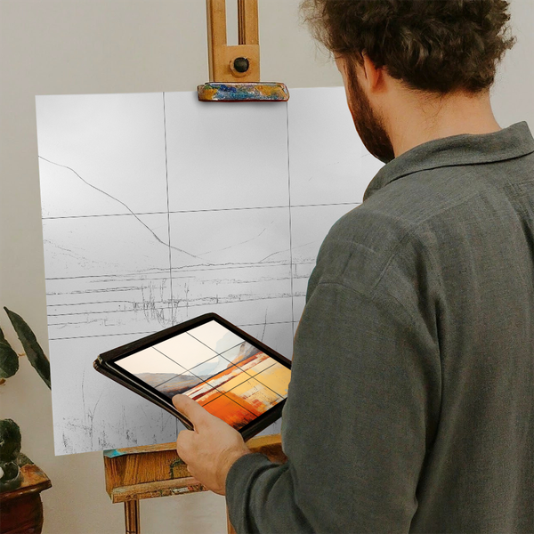 Artist with iPad and Easel