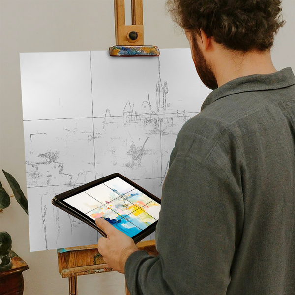 Artist with iPad and Easel