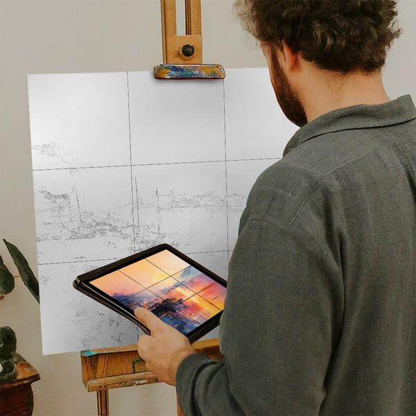 Artist with iPad and Easel