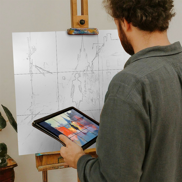 Artist with iPad and Easel