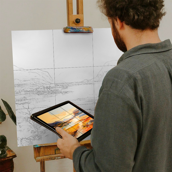 Artist with iPad and Easel