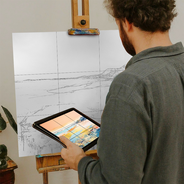 Artist with iPad and Easel