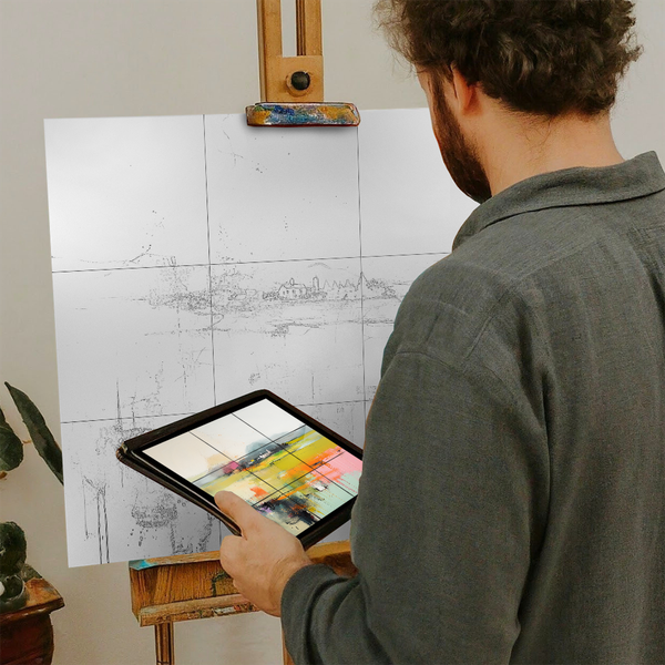 Artist with iPad and Easel