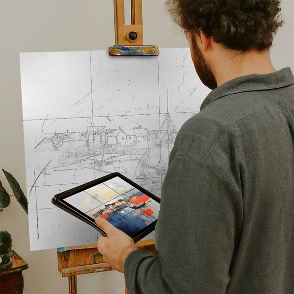 Artist with iPad and Easel