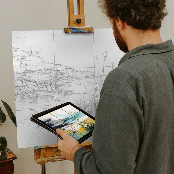 Artist with iPad and Easel