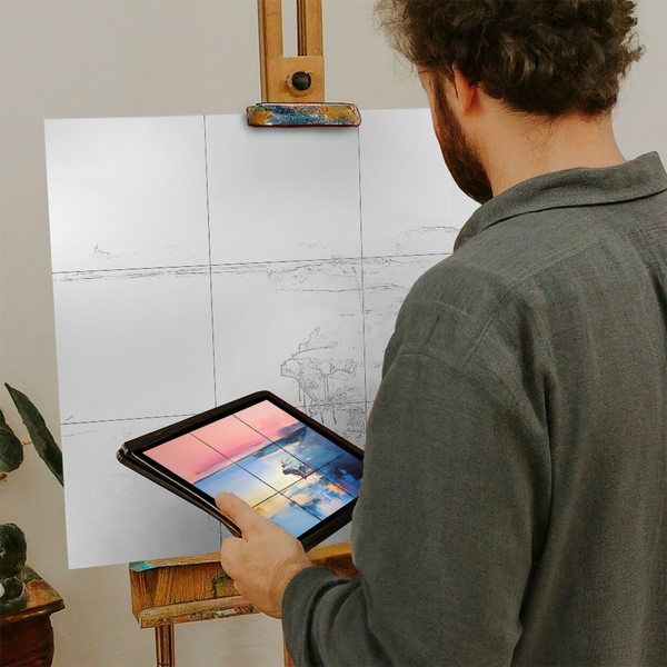 Artist with iPad and Easel