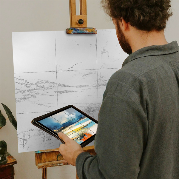 Artist with iPad and Easel