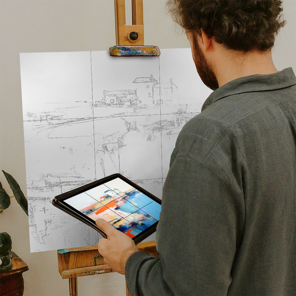 Artist with iPad and Easel