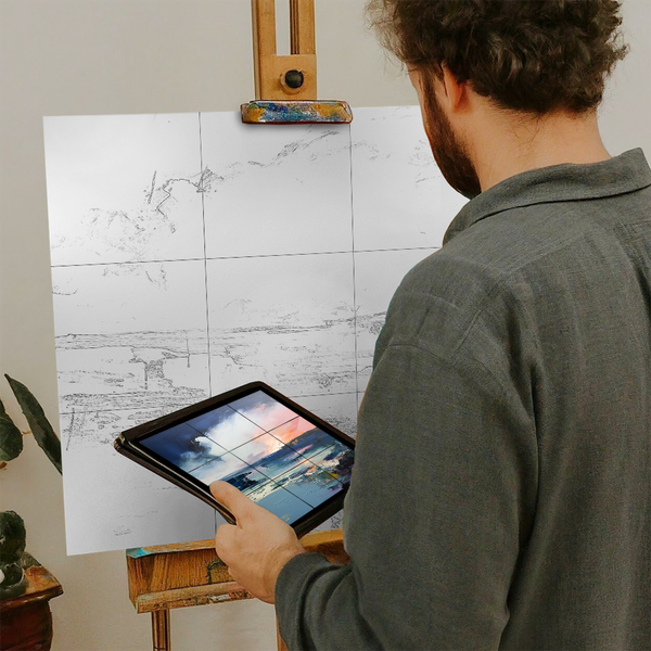 Artist with iPad and Easel