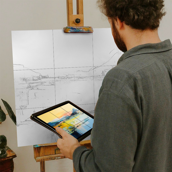 Artist with iPad and Easel