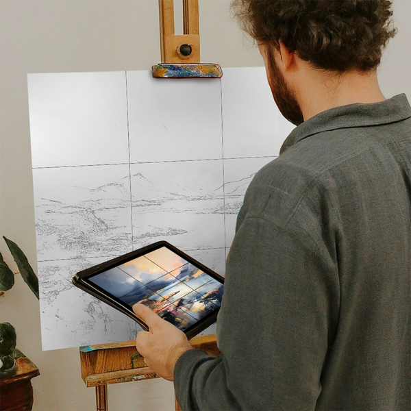 Artist with iPad and Easel