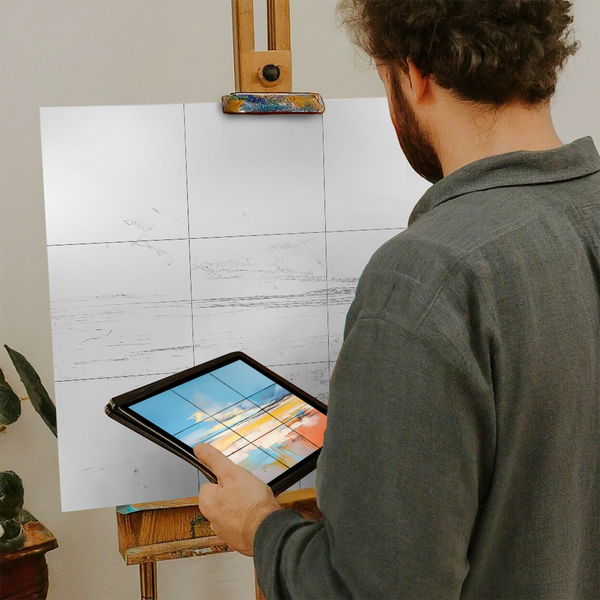 Artist with iPad and Easel