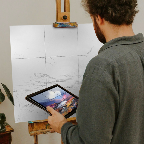 Artist with iPad and Easel