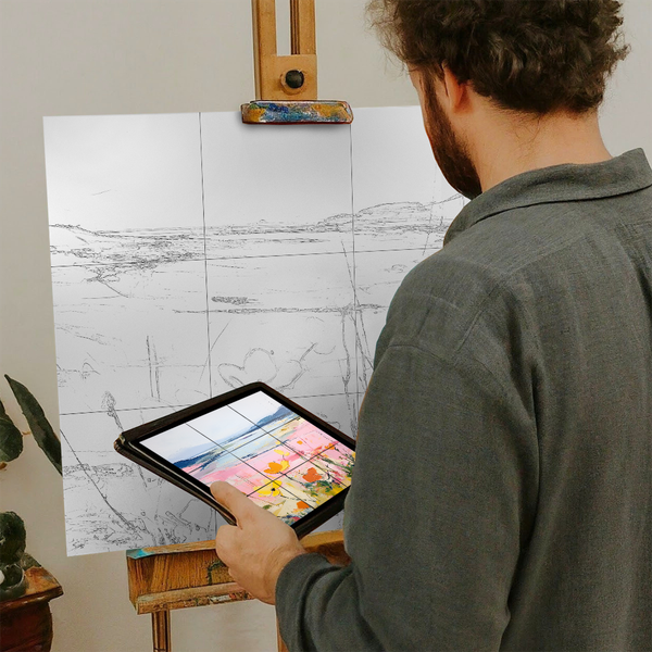 Artist with iPad and Easel