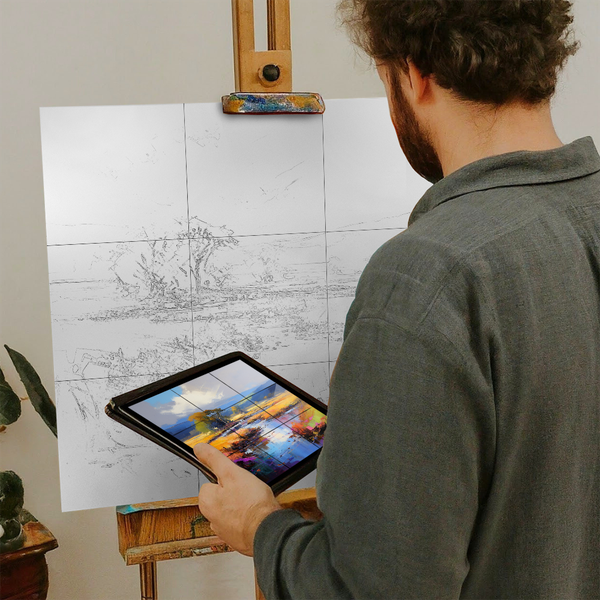 Artist with iPad and Easel