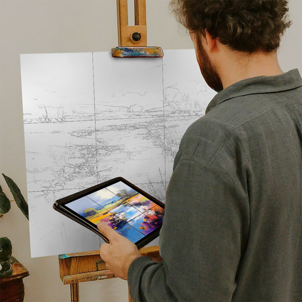 Artist with iPad and Easel