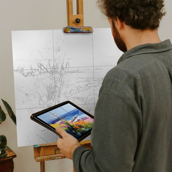 Artist with iPad and Easel