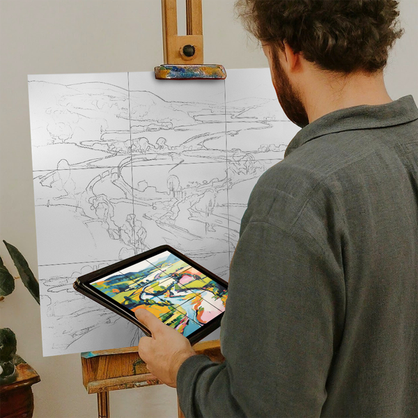 Artist with iPad and Easel