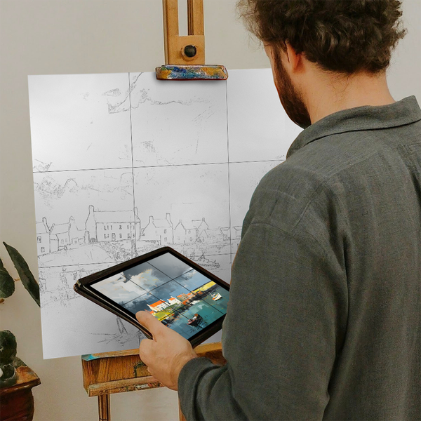 Artist with iPad and Easel