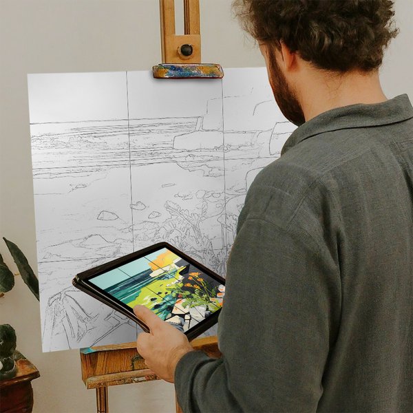 Artist with iPad and Easel