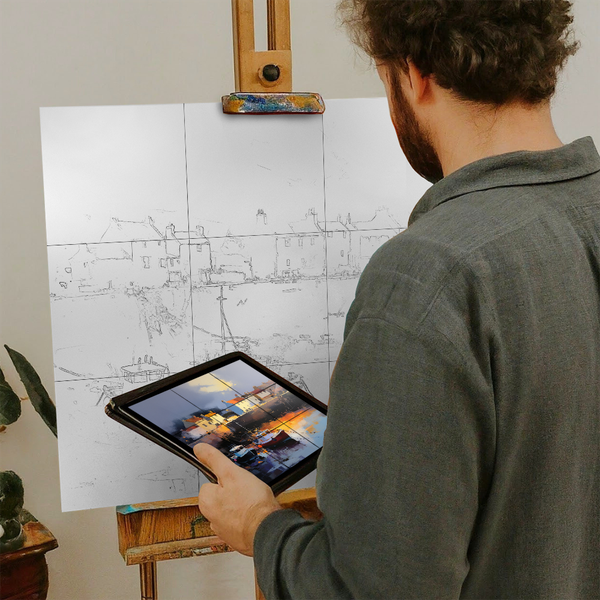 Artist with iPad and Easel