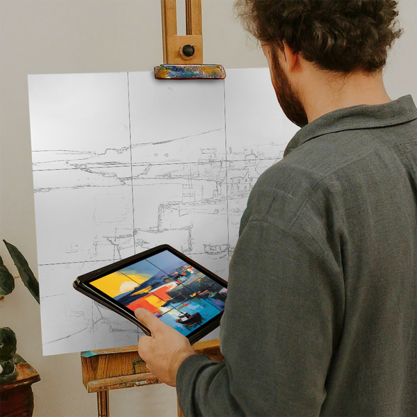 Artist with iPad and Easel