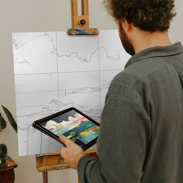 Artist with iPad and Easel