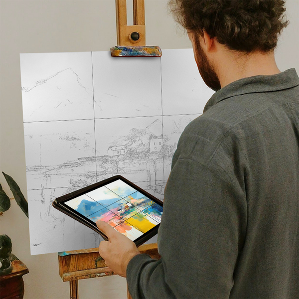 Artist with iPad and Easel