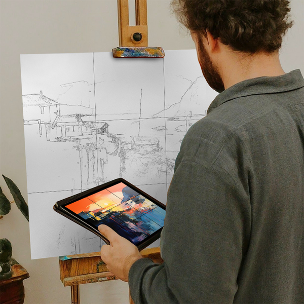 Artist with iPad and Easel