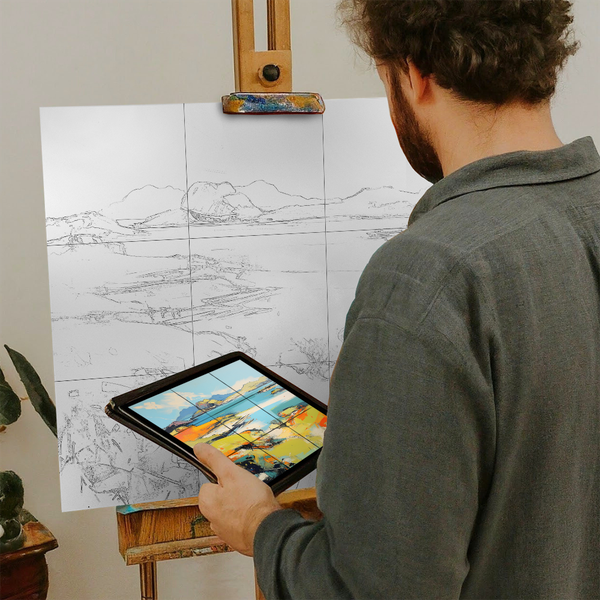 Artist with iPad and Easel