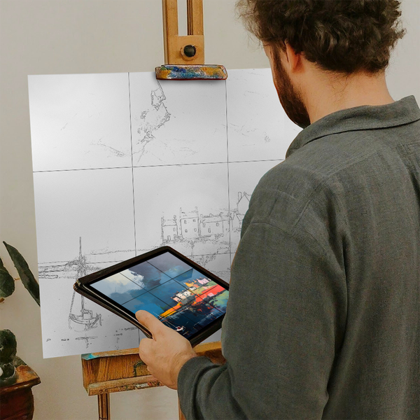 Artist with iPad and Easel