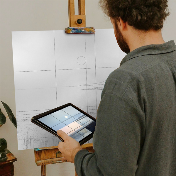 Artist with iPad and Easel