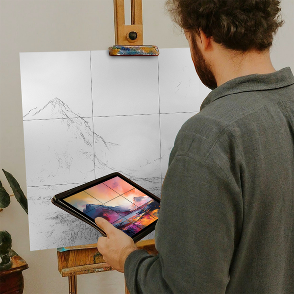 Artist with iPad and Easel