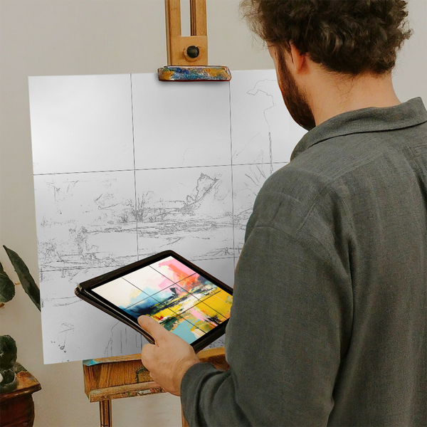 Artist with iPad and Easel