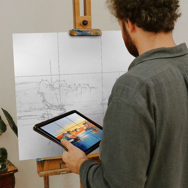 Artist with iPad and Easel