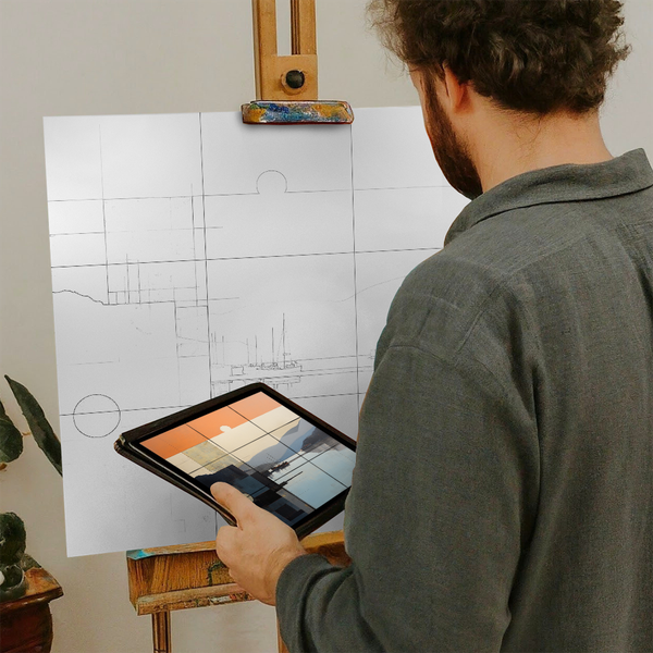 Artist with iPad and Easel