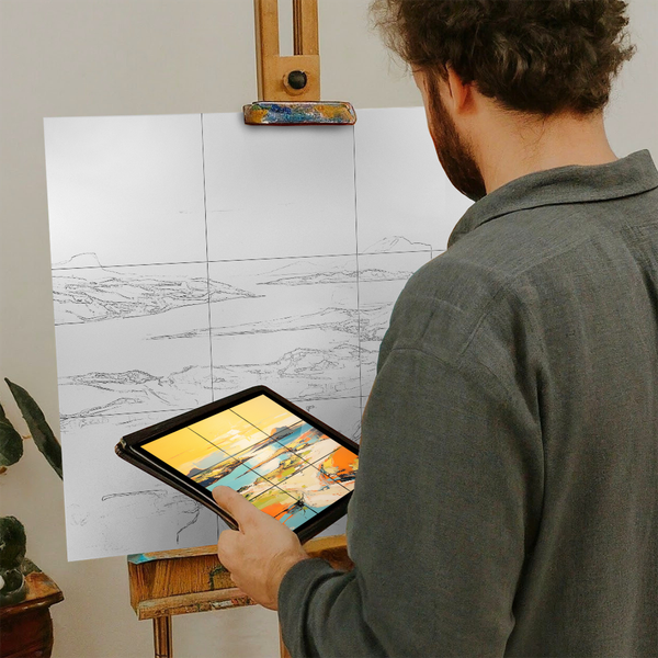 Artist with iPad and Easel