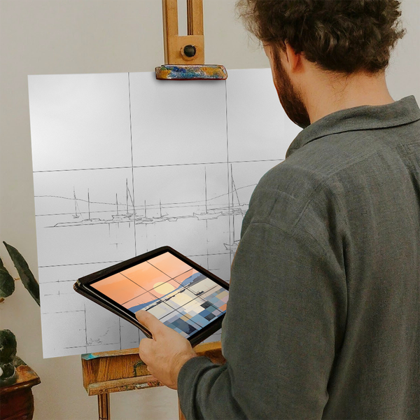 Artist with iPad and Easel