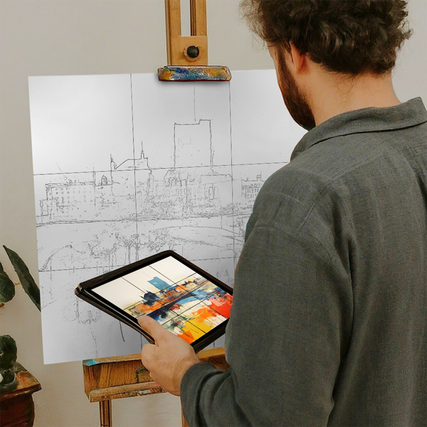 Artist with iPad and Easel