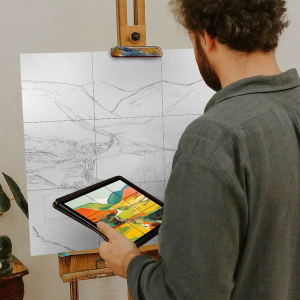 Artist with iPad and Easel