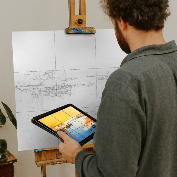 Artist with iPad and Easel