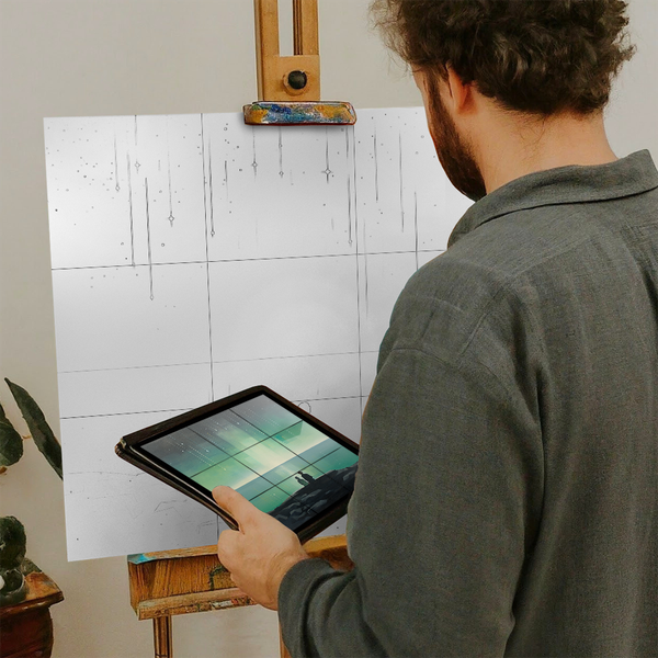 Artist with iPad and Easel