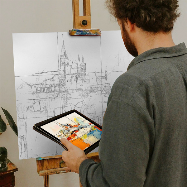 Artist with iPad and Easel