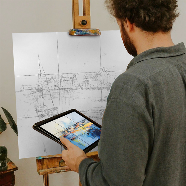 Artist with iPad and Easel