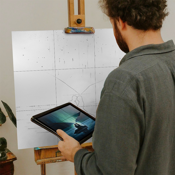 Artist with iPad and Easel