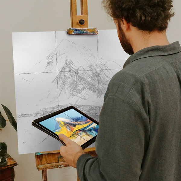 Artist with iPad and Easel