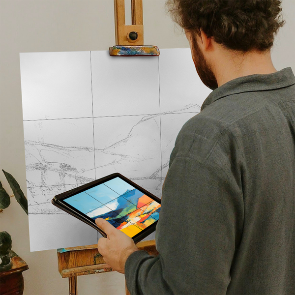 Artist with iPad and Easel