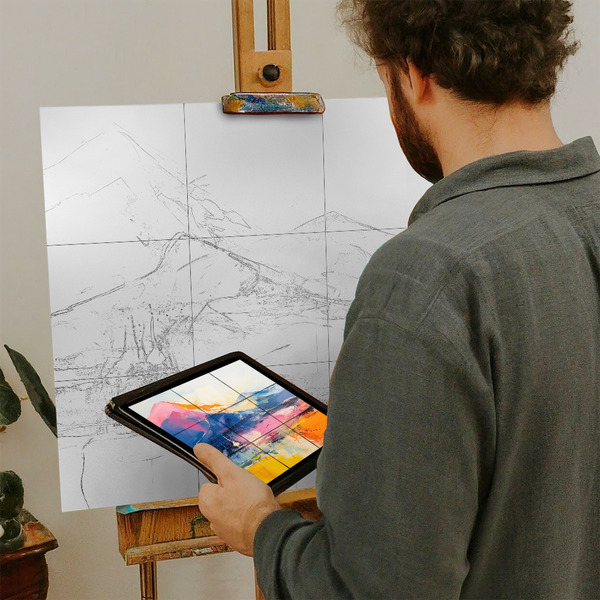 Artist with iPad and Easel