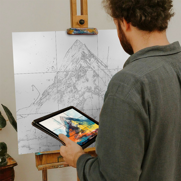 Artist with iPad and Easel